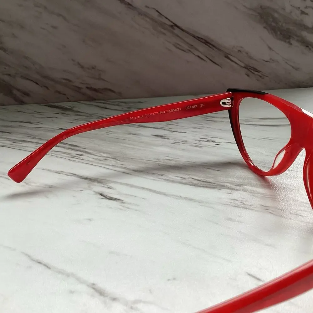 Alain Mikli A05031 Pearled Red Cat‑Eye Frames — Artsy Sculptural Italian Design